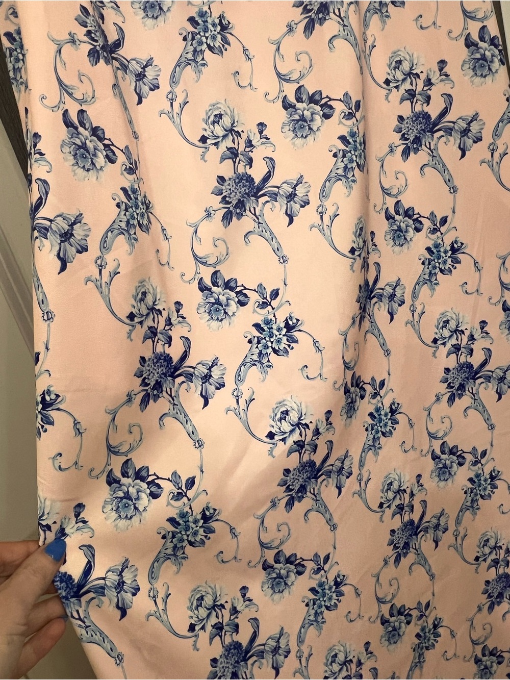 OSMAN Pale Pink Maxi Dress with Blue Floral Print Rent the Runway - Picture 7 of 7